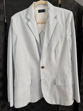 Polo Ralph Lauren white/blue pinstripes seersucker blazer. US 12.